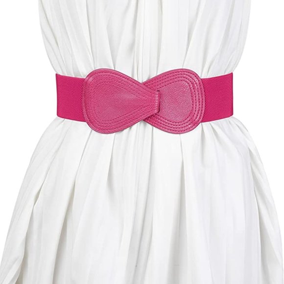 Boutique Accessories - Allegra K Interlock Buckle 8-shaped Faux Leather Elastic Belt Cinch Waistband